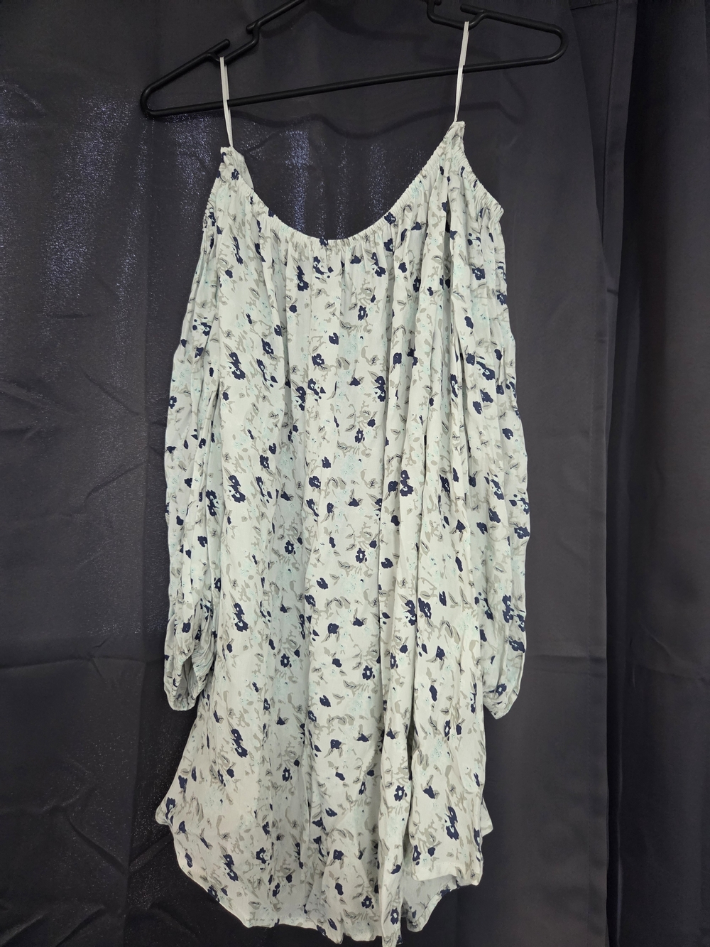 Faithfull the Brand Pale Blue Floral Long-Sleeve Off-Shoulder Dress